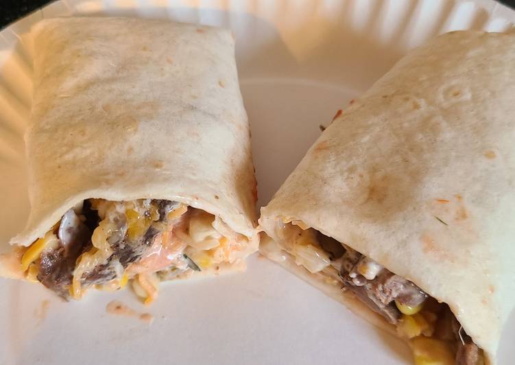 Steak or chicken with corn and black bean wraps
