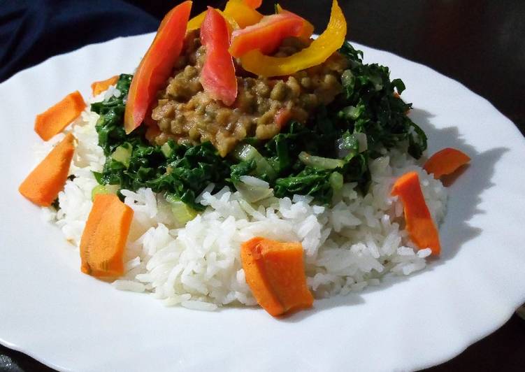 Rice with ndengu and buttered spinach