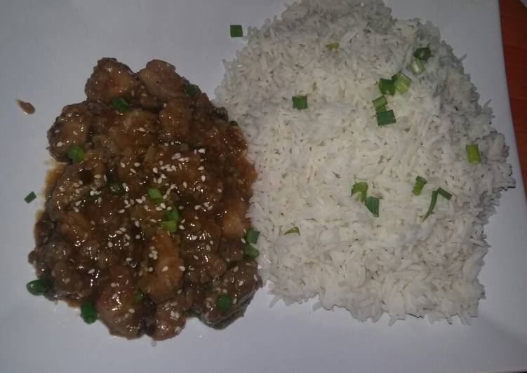 Crispy sesame Pork Sauce with Basmati Rice