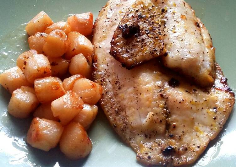 Honey butter Tilapia with scallops