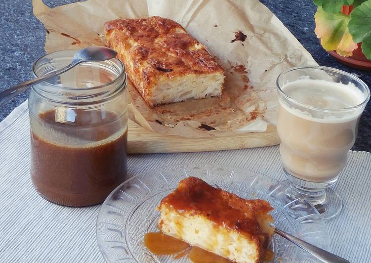 Pear cake with salted caramel sauce