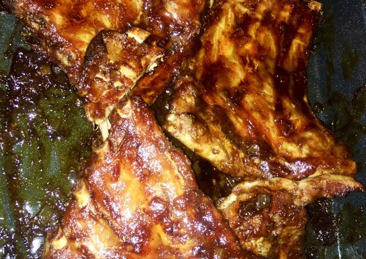 Sweet sticky roasted pork ribs