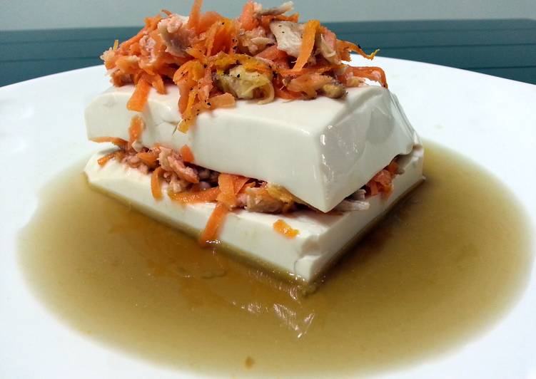 Tofu With Salmon And Carrot In Chicken Broth