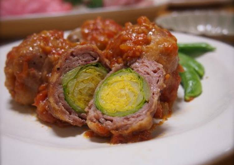 Meat-Wrapped Brussels Sprouts in Tomato Sauce