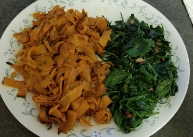 Simple Side dishes: sweet potato ribbons with garlic spinach