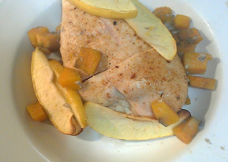 Tasty baked apple chicken and sweet potatoes!