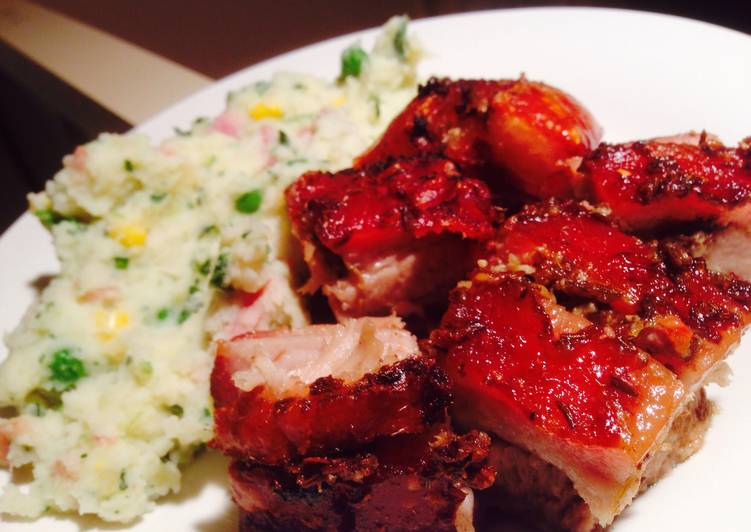Crackin' Pork Belly with Spinach-Bacon Mash