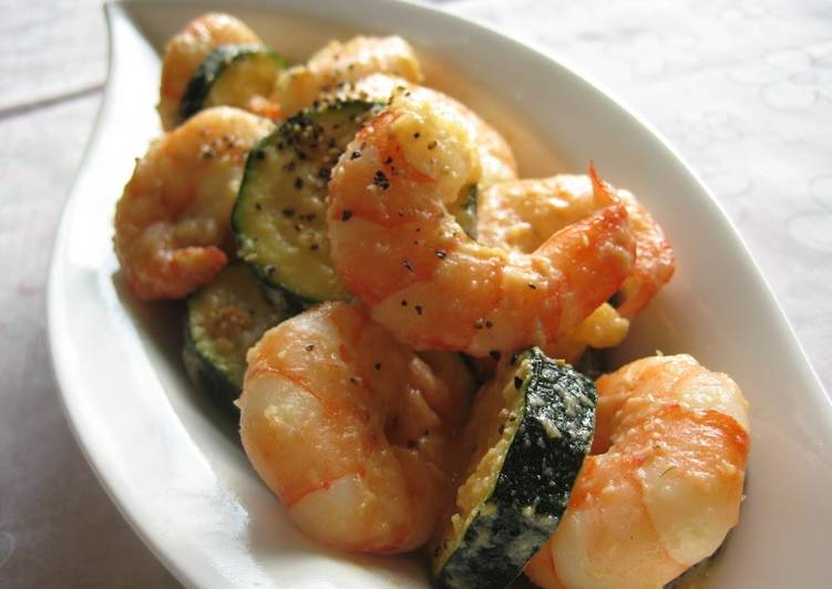 Shrimp and Zucchini Stir Fried In Milk And Miso