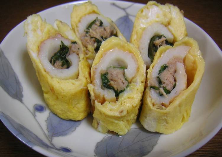 For Bentos: Tamagoyaki  with Tuna and Chikuwa Fish Paste Sticks