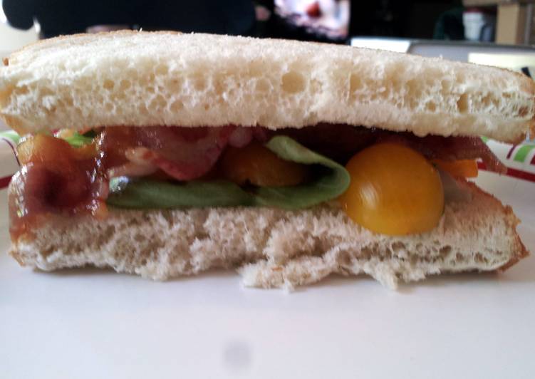 Bacon and Basil Sandwich with Goat Cheese Brie and Golden Tomatoes