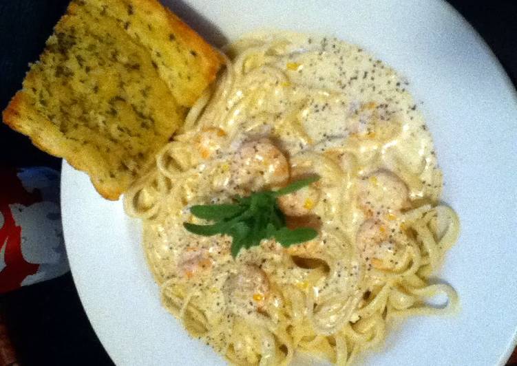 Shrimp in a Blue Cheese Sauce over Pasta