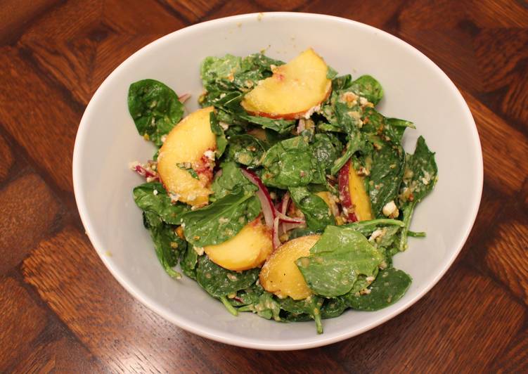 Spinach, Peach and Goat Cheese Salad