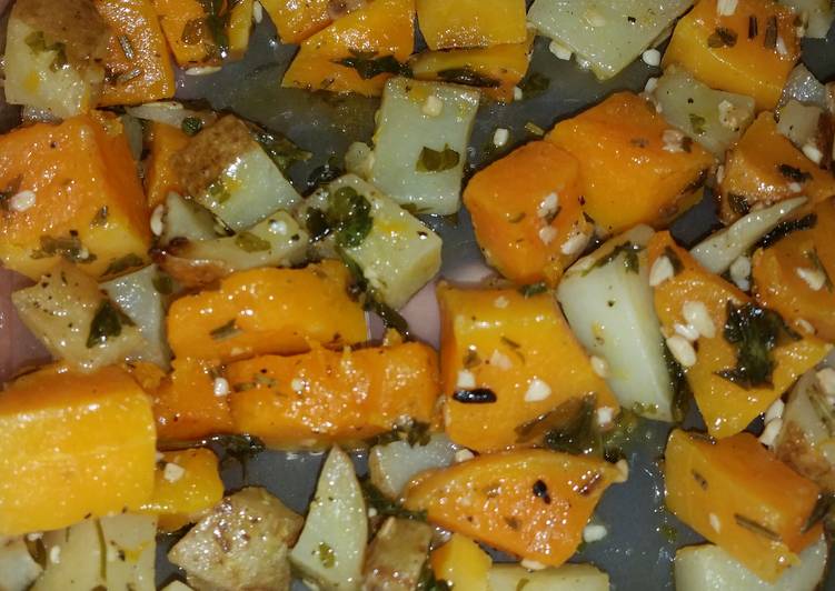 Roasted potatoes and butternut squash