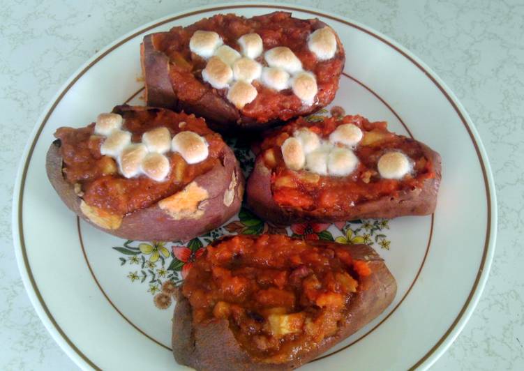 Apple and pecan stuffed /baked sweet potatoes