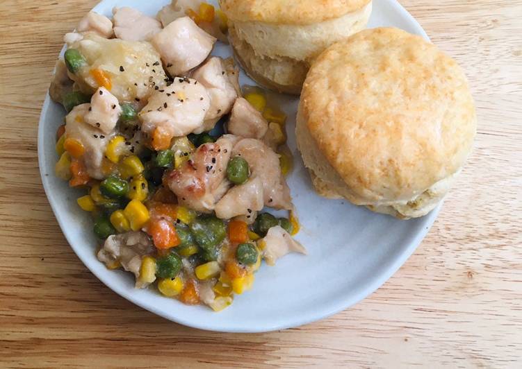 Chicken Pot “No Pie” with Buttermilk Biscuits