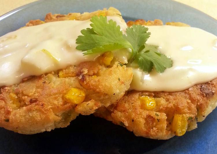 Mexican Corn Cakes with Green Chili Sauce