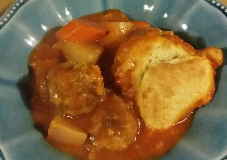Lamb Meatball & Root Vegetable Stew with Drop Biscuits