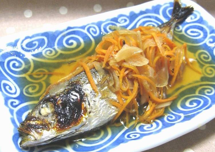 Easy and Healthy Oil-free Grilled Horse Mackerel with Nanban Sauce