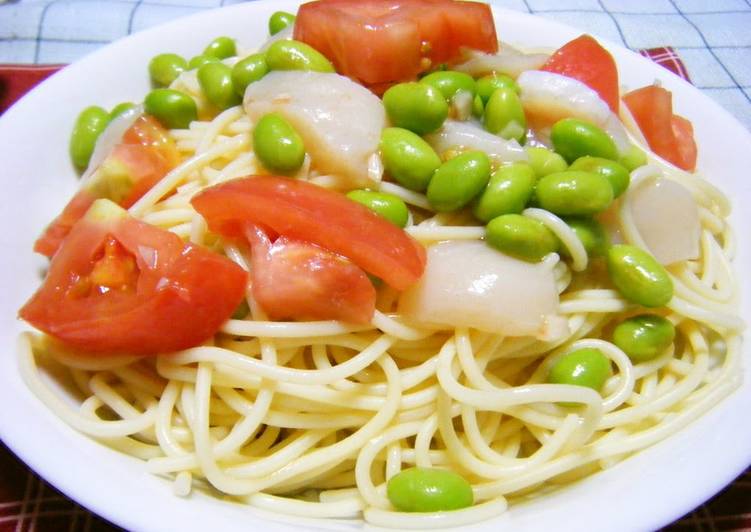 Chilled Pasta with Scallops & Edamame