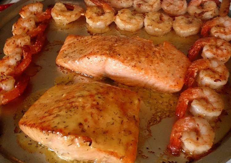 Salmon with Shrimp skewers