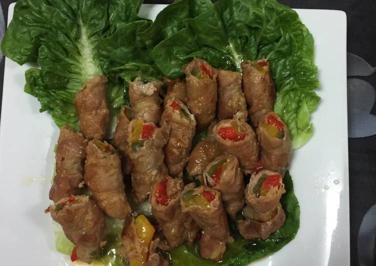 Sliced Pork Belly Wrapped Bell Peppers