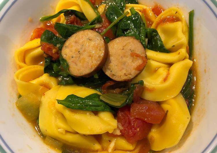Spinach Tortellini Soup with Smoked Sausage