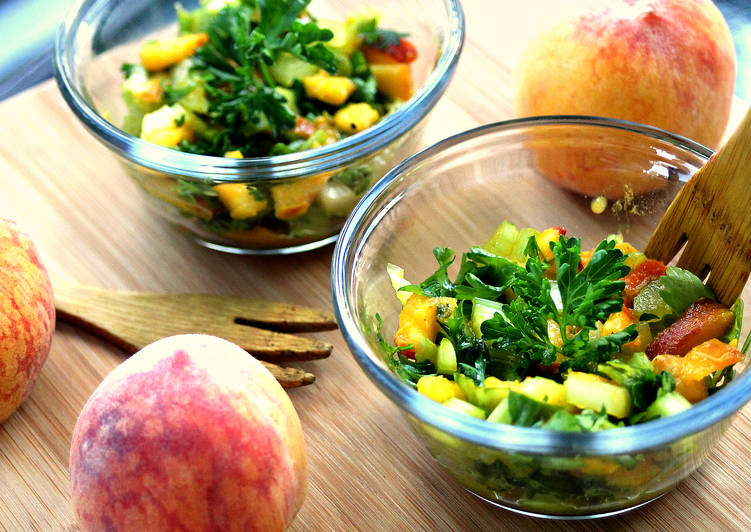 5-Ingredient Peach Parsley Celery Salad (Fat-Free)