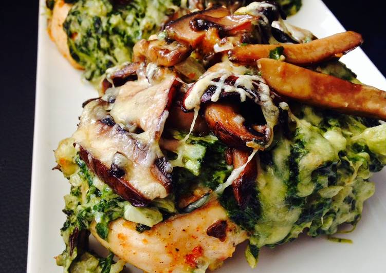 Chicken Breasts with Creamed Spinach and Buttered Mushrooms
