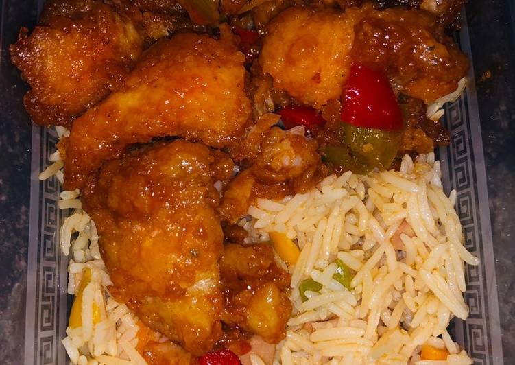 Stir fried basmati rice and sweet and sour fish fillet