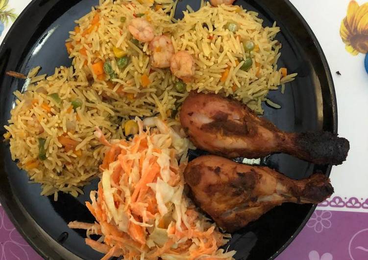 Basmati rice,coleslawband grilled chicken