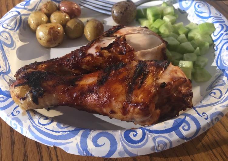 Bbq chicken legs and roasted potatoes