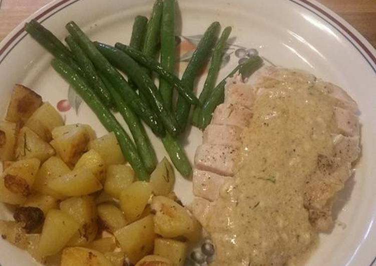 Creamy Dill Chicken w/Roasted Potatoes and Green Beans