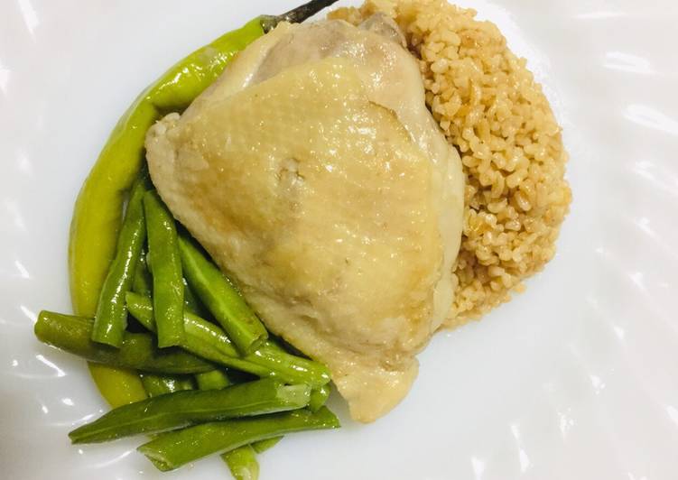 Ginger Chicken with Bulgur Pilaf and Beans, Hainanese-inspired