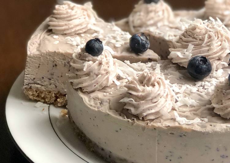 *EASY* NO BAKE Vegan Blueberry Cheesecake (NOT nut free)